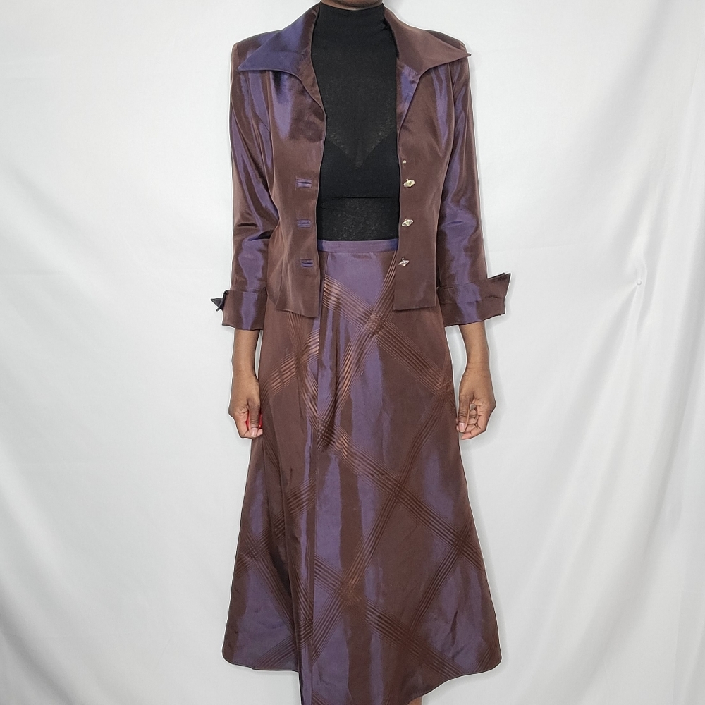 JS  Collection Vintage Purple Blazer and Skirt Set